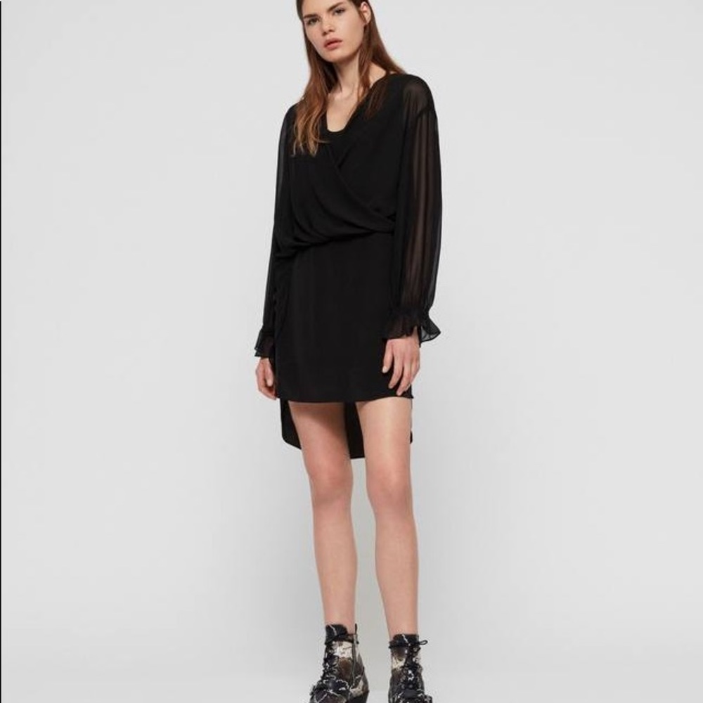 All Saints Black Penny Dress- Sheer Layered